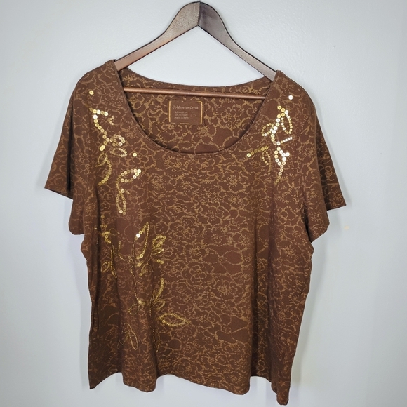Coldwater Creek Floral Sequin Top Short Sleeve Casual Fairy Plus Size 2X - Picture 10 of 10